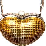 Vintage Gold Heart Shaped Evening Bag W/ Faux Rhinestone Clasp Photo 0