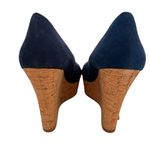 Boston Proper  Navy Blue Leather Pammy Wedge Platform Cork Heels Size 9.5 Photo 6