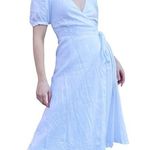 Reformation White Puff Sleeve Weiss Linen Wrap Dress Small Custom Altered Photo 0