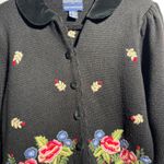 Herman Geist VTG Black Floral Embroidered Cardigan Sweater Dark Cottage Peter Pan Collar M Photo 5