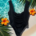 J.Crew NEW  Black Ruched Square Neck One Piece Swimsuit Resort Beach Size 22 Photo 0