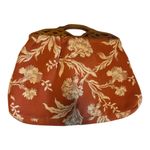 Vintage Floral Tapestry Handbag with Carved Wooden Handles Orange Photo 1