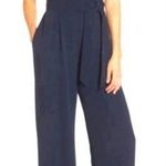 Eliza J Navy Blue Jumpsuit with Belt Side Pockets Wide Leg Photo 0