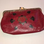 Vintage Leather Gold Tone Embossed Red Gilt Kiss Lock Clutch Purse Photo 6