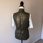 Chico's Metallic Foiled Linen Utility Cargo Vest Olive Green Gold Size 0 Small 4 Photo 9