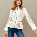 Johnny Was NWOT  Embroidered White Cupra Top Zip Up Jacket Bohemian Size S Photo 0