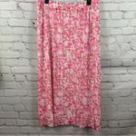 Vince Camuto Dressy Pleated A-Line Midi Skirt Floral Elastic Waist Pink L NWT Photo 1