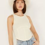 ROCK & ROLL DENIM WOMEN'S RIB CORSET SLEEVELESS TANK White Size M Photo 0