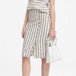 Banana Republic  Striped Tweed Midi Skirt Fringe Trim Pencil Blue White Size 10 Photo 1