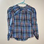 Isabel Marant  Esmee Twisted Plaid Puff Shoulder Blouse in Blue Pink Green‎ Photo 5