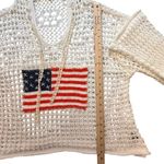 POL  American Flag Open Knit Crochet Sweater Top Hoodie Red White and Blue Large Photo 10