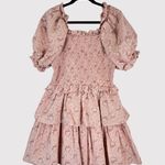 Hyacinth House Womens Dress Beige Mini Floral Smocked Ruffle Puffed A Line Large Pink Photo 0