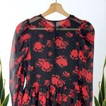 ZARA Rose Floral Semi-Sheer Chiffon Puff Sleeve Peplum Blouse Photo 6