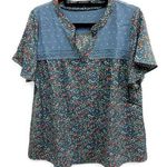 Bloomchic Short Flutter Sleeve Blur Floral with Eyelet Detail Blouse size 10 Photo 0