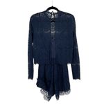 Saylor Anthropologie Navy Blue Long Sleeve Lace Layered Coquette Romper XS Photo 10