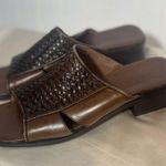 Talbots  Made in Italy Brown Woven Leather Slides Heeled Sandals 7M Square Toe Photo 1