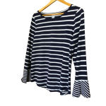 Chico's Chico’s Navy Blue White Striped Mini Bell Sleeve Long Sleeve Size 1 (‎ Medium) Photo 3