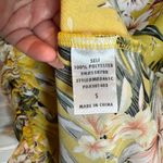 Mable Asymmetrical Yellow Floral Midi Dress Cinch Slit Cowl Neck Tropical Small Photo 5