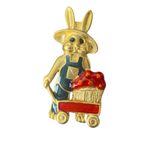 Brand New Danecraft Gold Tone Bunny Rabbit Apple Cart Pin Brooch Photo 2