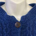 Carraigdonn Made in Ireland Blue Fit Flare Cable Knit Merino Wool Cardigan Photo 4
