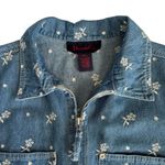 Denim & Co Short Sleeve Floral Eyelet Embroidered Jean Chambray Zip Up Top Small Photo 1