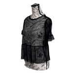American Rag  Black Mesh Sheer Embroidered Peplum Top M Witchy Goth Dark Coquette Photo 2