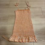 Reformation NWT  Gemini Smocked Gingham Orange Mini Dress Size S Photo 3