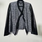 St. John Luxe Knit Jacket Black Leather Sleeves Quiet Luxury Old Money Size 10 Photo 3