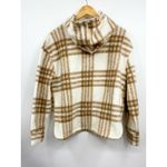 Joie  Plaid Fleece Lined Hoodie Quarter Zip Pullover M M Tan Cream Casual Photo 6