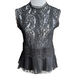ZARA Floral Lace Pleated Blouse Black Size Medium Photo 10