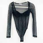 Princess Polly  Womens Black Sheer Mesh Corset Bustier Long Sleeve Bodysuit US 2 Photo 2
