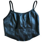 Women's black leather zip‎ crop top Photo 0
