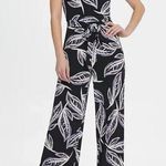 DKNY  black white and purple print wide leg belted jumpsuit size 12 Photo 0
