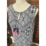 Tribal Femme Maxi Dress sz M navy white tassel sleeveless boho resort cruise Blue Size M Photo 3