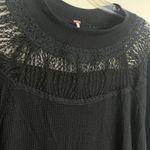 Free People  Black Top Lace Long Sleeves XXS Oversized Waffle Knit Spring Valley Photo 4