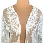Rachel Zoe Kimono Sheer White Embroidered Lace Long Open Front Boho Swim Coverup Photo 3