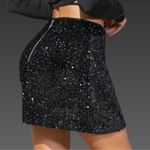 NWT Kinghua Sequin High Waisted Bodycon Mini Skirt Small Black Photo 2