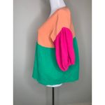 Crinkle Double Gauze Muslin Bright Color Block Babydoll Top Sz Large Green Photo 2