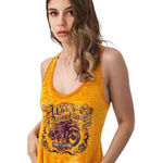 Harley Davidson Y2K VTG. ALL OVER GRAPHIC ORANGE BURN OUT TANK TOP SMALL #3 Photo 0