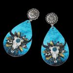 Handmade Wooden double‎ sided western style retro bullhead waterdrop dangle earrings Photo 8