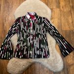 JS Collections  Zip Front Blouse Size 4 Petite Mesh Floral Flare Sleeve Long Slev Photo 0