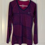 Nike Pro Active Top Women’s Shirt Pink Fitted V-Neck Dri-Fit Long Sleeve Medium Photo 0