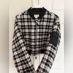Maeve Anthropologie Plaid Tweed Bomber Jacket M Crop Black White Academia Boho Photo 4