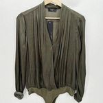 Reset Olive Green Satin Long Sleeve Wren Bodysuit Flowy Loose Women L NWT Size L Photo 0