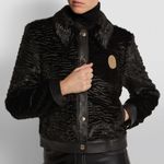 STAUD Buddha black faux shearling fur jacket w/ yellow leather trim size S small Photo 12