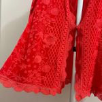 Johnny Was NWOT  Red Eyelet KIMONO Embroidered Floral Open Front Coat Sz S Photo 7