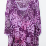 Faded Glory  Womens Floral Babydoll‎ Top Size 2X Embellished Purple Whimsigoth Photo 0