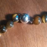 Lion Charm Tiger's Eye Beaded Silvertone and Stainless Steel Necklace Photo 5