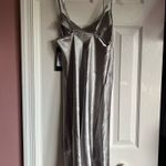 Bebe Platinum Silver Satin Mini Dress Photo 3