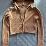 Brandy Melville  Brown Ribbed Zip-Up Hoodie Photo 0